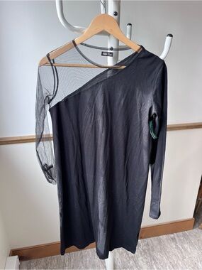 Cheap Monday Black Asymmetric One-Shoulder Mesh Dress
